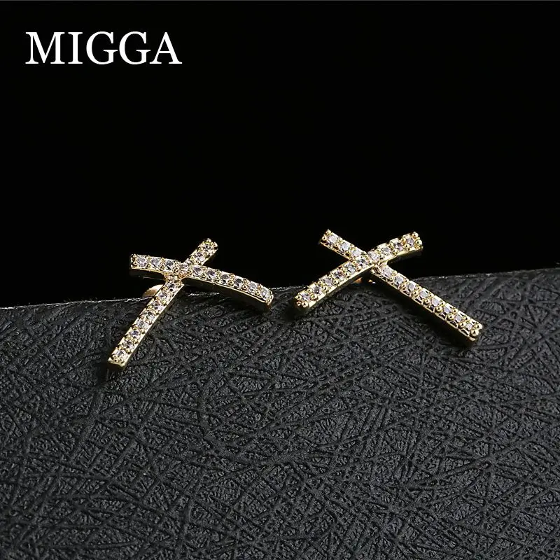 MIGGA крест дизайн микро кубический циркон проложенный гвоздик серьги для женщин золото цвет кристалл шпильки ювелирные изделия