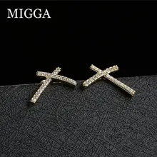 MIGGA крест дизайн микро кубический циркон проложенный гвоздик серьги для женщин золото цвет кристалл шпильки ювелирные изделия