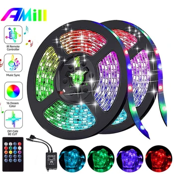 

5M LED Strip Light RGB 3528 Lights Music Sync Color Changing Built-in Mic Remote Controlled LED Lights Rope Lights For Party New