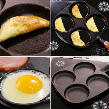 

Four Hole Cast Iron Egg Mold Uncoated Flat Design Frying Pan Long Handle Cooking Home Kitchen With Porosity Non Stick Cookware
