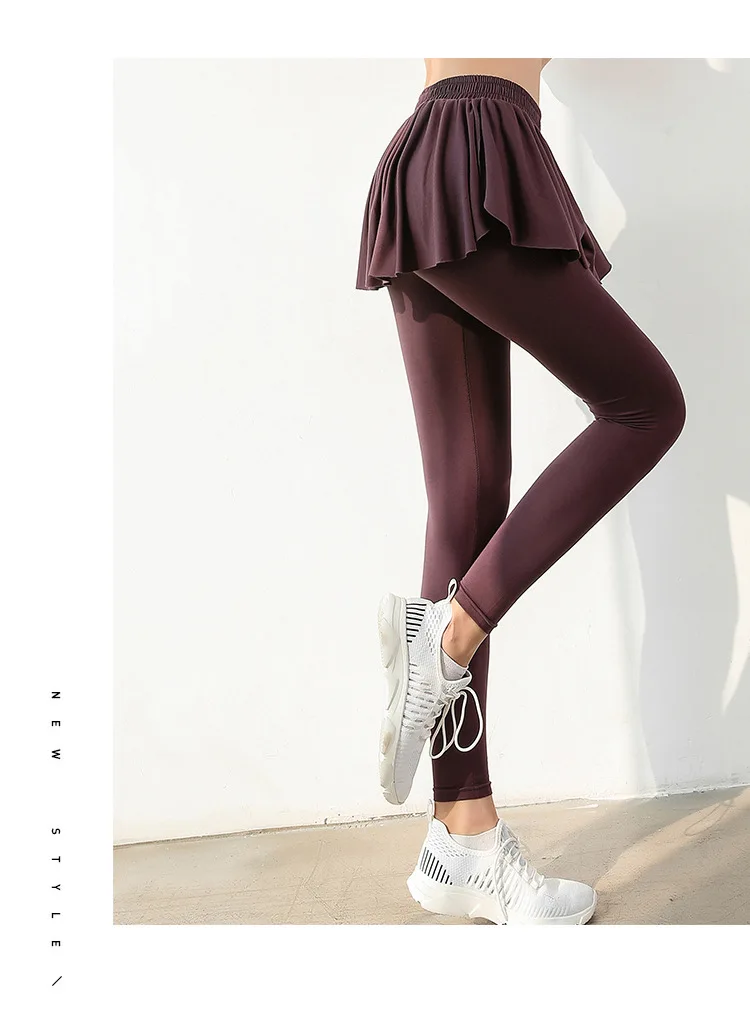 Женский костюм девять минут брюки юбка из двух частей высокая талия эластичность фитнес быстросохнущие бег гимназия леггинсы