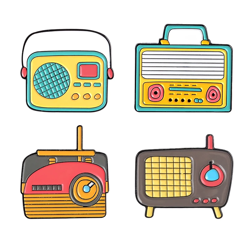 Vintage Collection Enamel Pin Radio TV Walkman Brooches Backpack Clothes Lapel Pin Badge Jewelry Gift for Friends