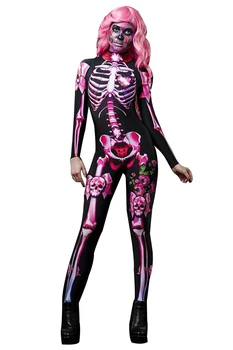 

Women Fancy Halloween Cosplay 3D Skeleton Bone Printed Costume Rompers Jumpsuits