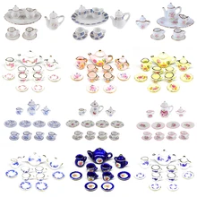 

1set 1:12 Miniature Porcelain Tea Cup Sets Flower Tableware Kitchen Dollhouse Furniture Toys For Children Tea Cups Dollhouse