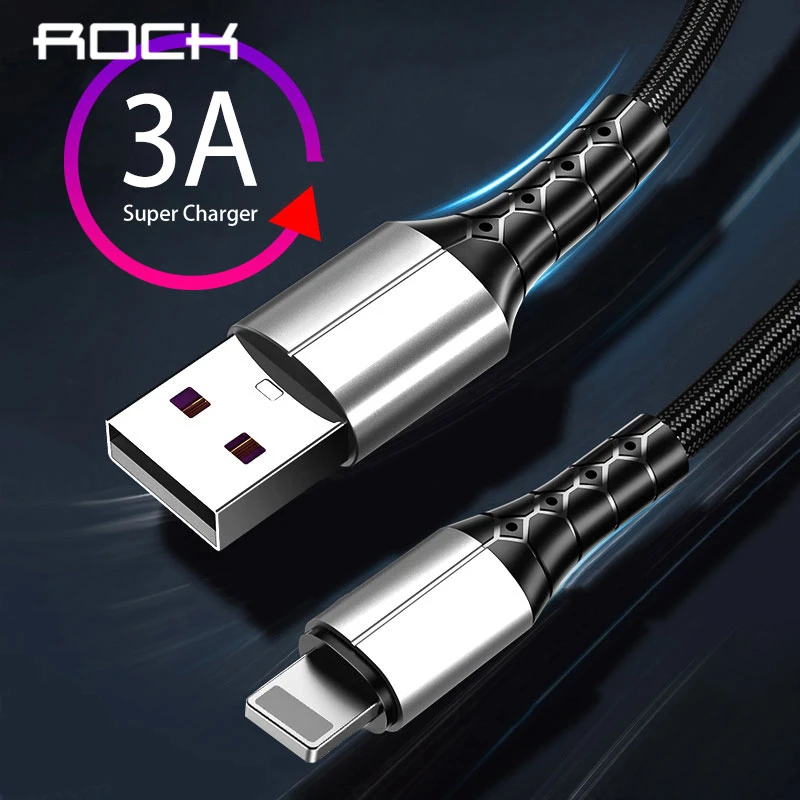 Зарядный USB кабель ROCK для iPhone зарядки и передачи данных 3 А lighting iPad 11 X XS XR 6 6S 7 8 SE Plus