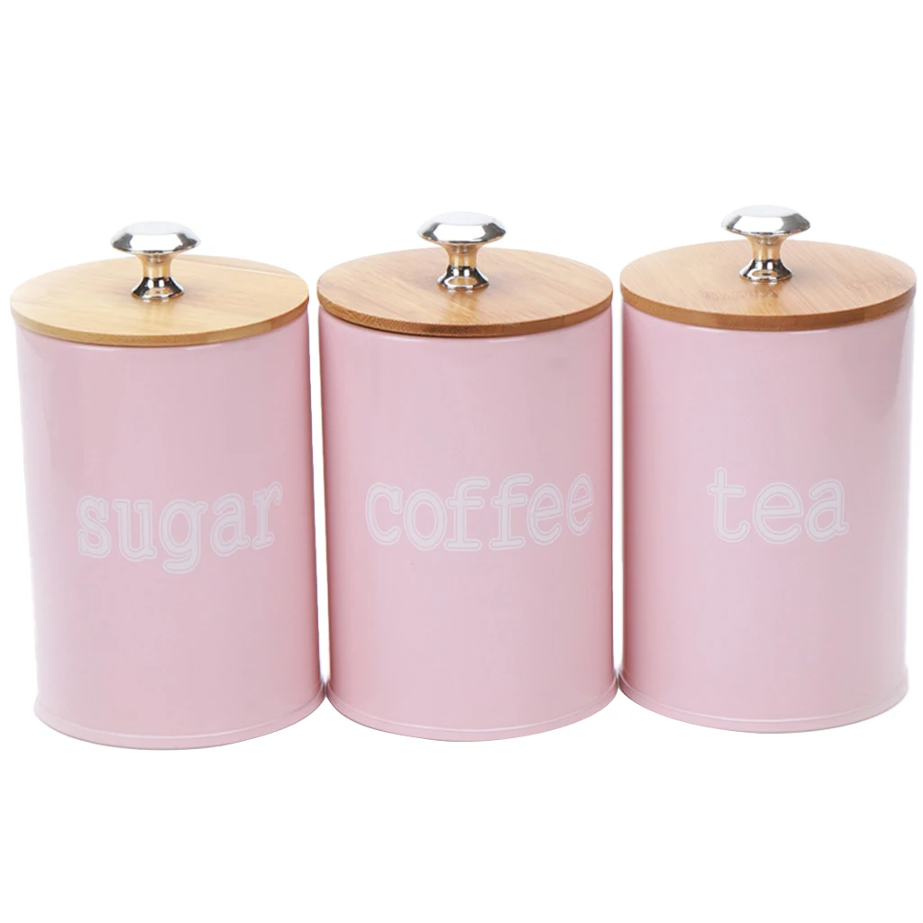 3Pcs/Set Kitchen Metal Spice Seasoning Canister Salt Sugar Pepper Container Jar