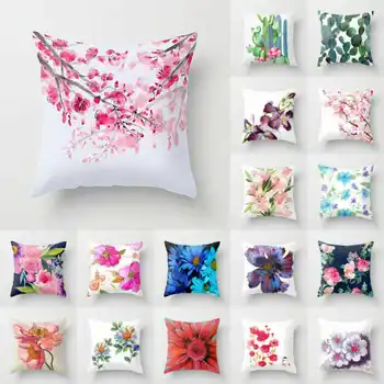 

Flower Plant Pattern Cotton Linen Pillowcase Sofa Waist Cushion Cover 18'' for Home Office Room Decor