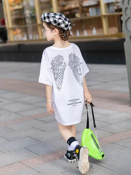 

Girls loose short-sleeved T-shirt 2020 Summer Family fitted Western style long section of the big boy fashion tops