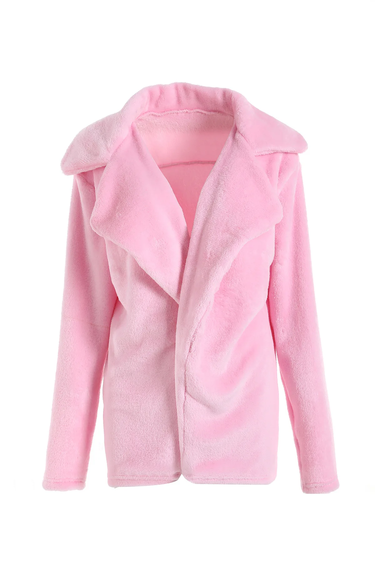 Women Winter Plush Coat Soft Women Fur Jackets Turn Down Collar Warm Outwear Casual Female Flannel Pink Coats