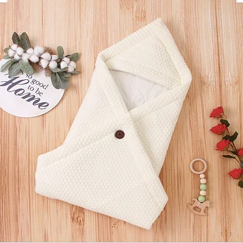 

Wrap Small Hat Anti Kick Soft Knitting Solid Envelope Shape Newborns Blanket Infant With Button Warm Baby Sleeping Bag