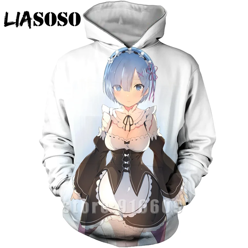 Модные женские и мужские худи rem с 3D принтом Re: zero, худи REM, пуловер для косплея, толстовка с капюшоном в стиле аниме, Harajuku - Цвет: 2