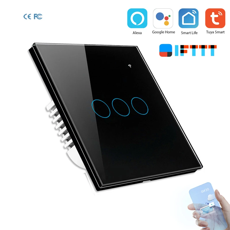 

EU/UK Standard smart wifi dimmer led light switchSmart Light Wall interruptor 1/2/3/4 Gang2way 110vWork with alexa amazon