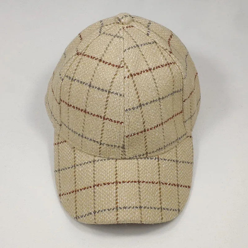 adjustable plaid tweed vintage men cap country baseball hat dark grey lt.brown beige