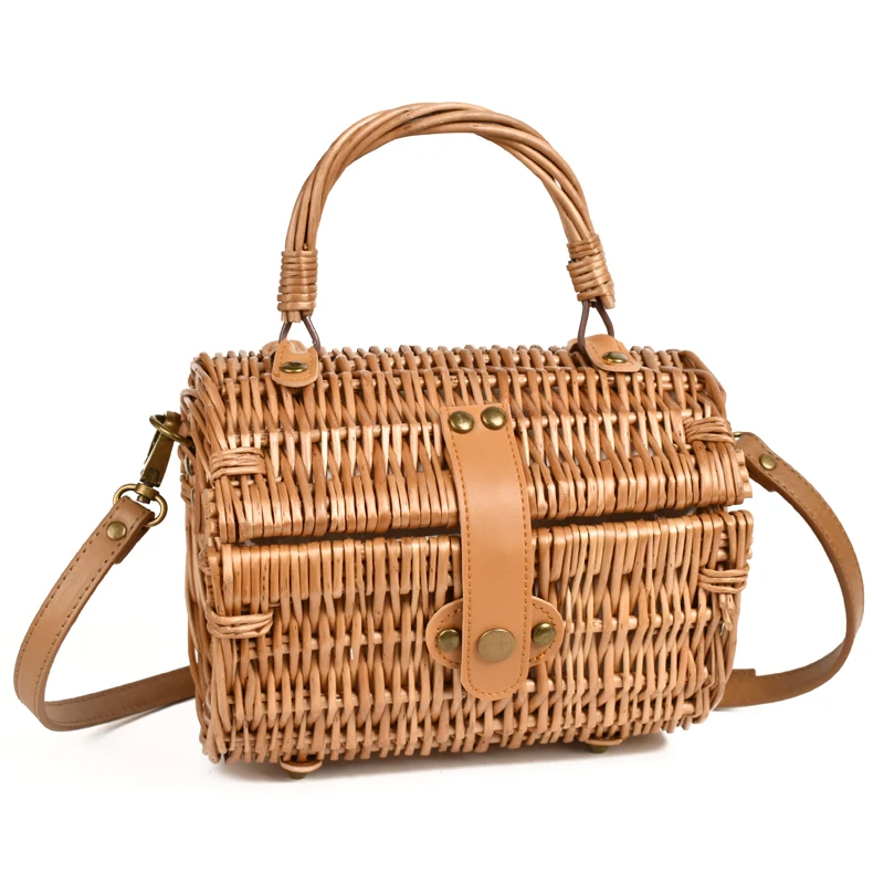 

New Original Messenger Bag Bamboo Woven Small Round Crossbody Bag Rattan Straw Retro Simple Handbag Shoulder Bag Fashion 2020