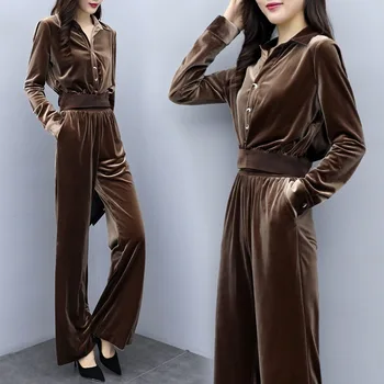 

Velvet Women Tracksuit Long Sleeve Sweatshirt Tops Pants 2 Two Piece Set Casual Fashion Spring Autumn Clothing Female Track Suit