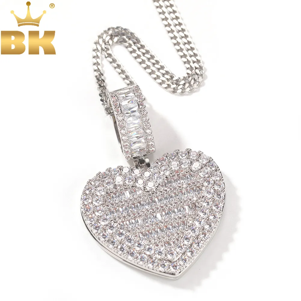 THE BLING KING Large Size Heart Shape Custom Photo Locket Frame Pendant Tennis Memory Jewelry For Couple Valentine's Day Gift watch box jewelry box watch gift box for valentine men women wristwatch display watch storage for case travel