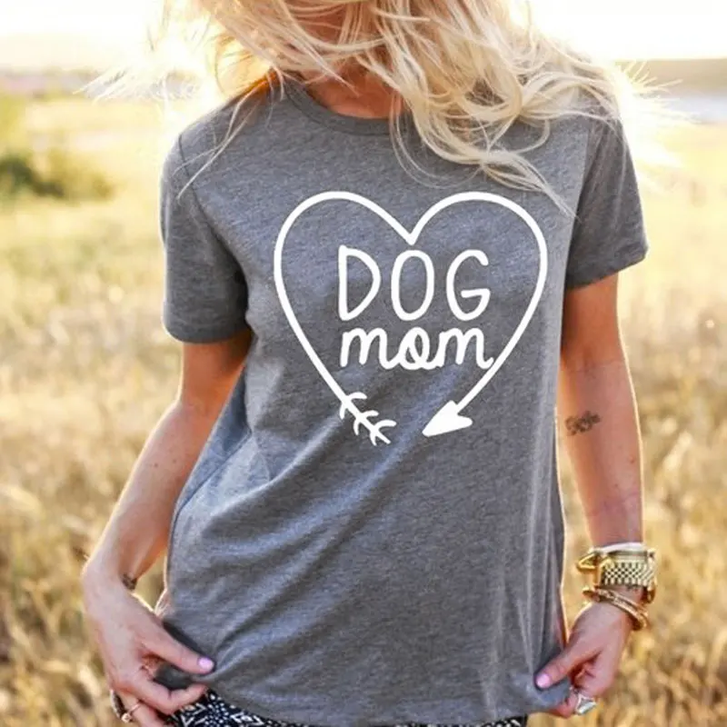 Dog Mom Heart Arrow Printed T-shirt Casual Short Sleeve Fur Mama Tshirt Trendy Graphic Funny Tee Top Valentine's Day Gift Shirt | Женская