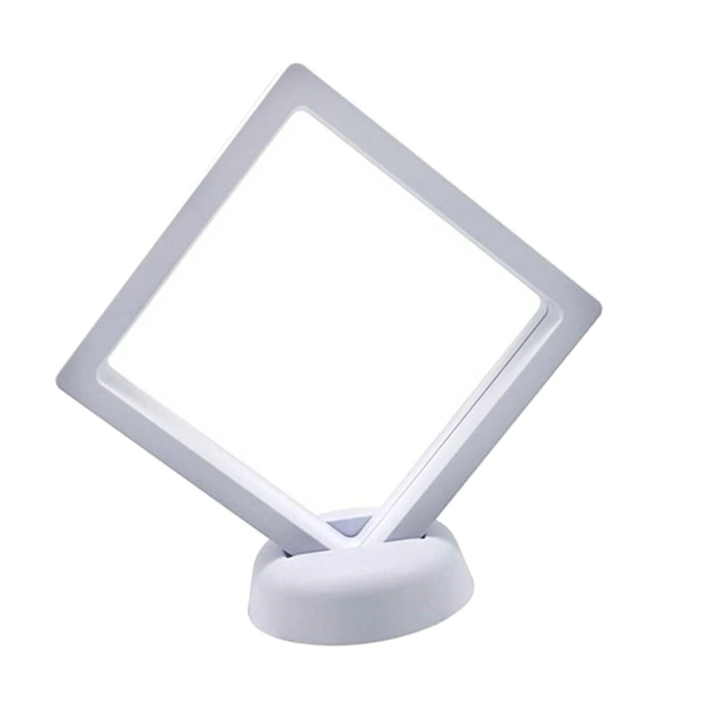 3D Floating Frame Display Holder Coin Display Stand for Challenge Coins, Jewelry, Antique, Medal, White 7x7cm
