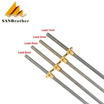 

3D Printer THSL-300-8D Trapezoidal Rod T8 Lead Screw Thread 8mm Lead1mm Length100mm200mm300mm400mm500mm600mm with Brass Nut