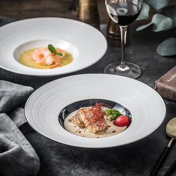 

Japanese Ceramic Brushed Straw Hat Plate 10 Inch Dessert Main Dish Western Restaurant Deep Soup Display Plate Kitchen Tableware