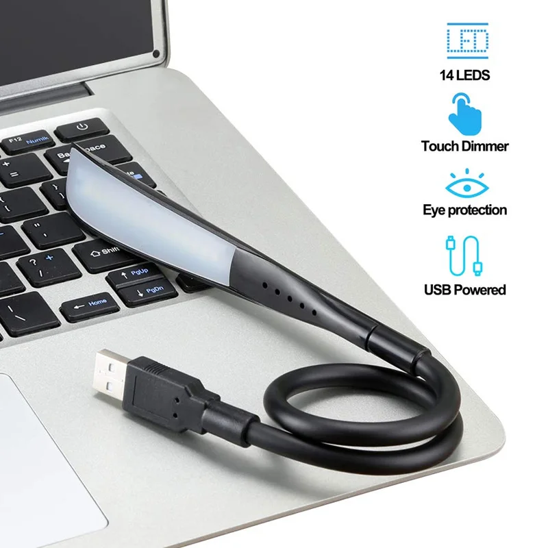 USB лампа для чтения портативный ноутбук USB светильник с 14 светодиодный с регулируемой яркостью сенсорный Переключатель гибкий гусиная шея CLH@ 8