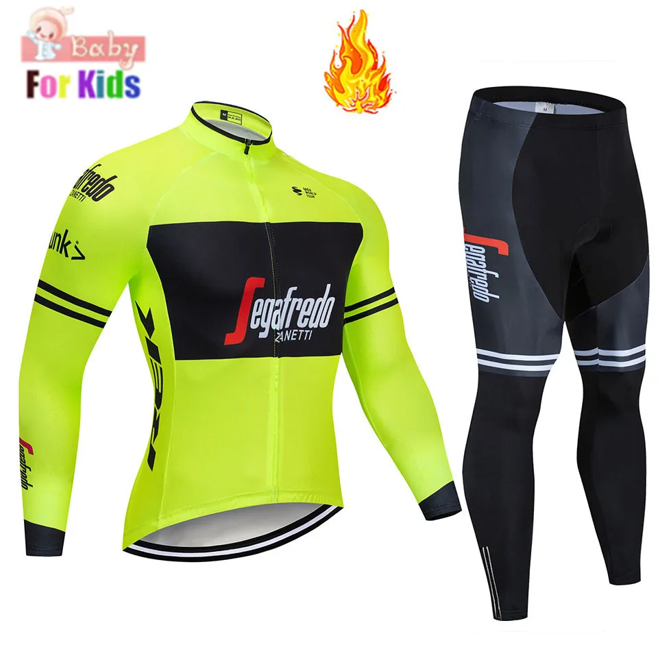 Детский спортивный костюм с длинными рукавами для велоспорта, комплект из Джерси для горного велоспорта, зимняя велосипедная форма, теплая флисовая велосипедная одежда для детей - Цвет: 6