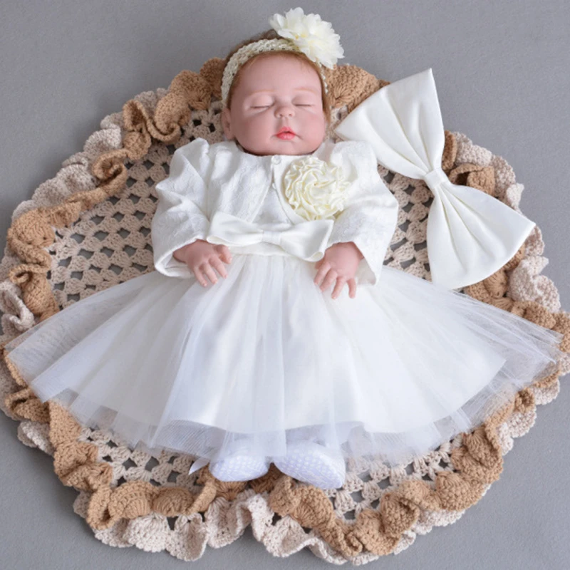 Dress with Balero Крестильный комплект для маленьких девочек, дамская шляпа без полей, болеро, Occassion, платья Детская одежда Vestido Bebe крещение новорожденного, крестильное платье - Цвет: Dress with Balero