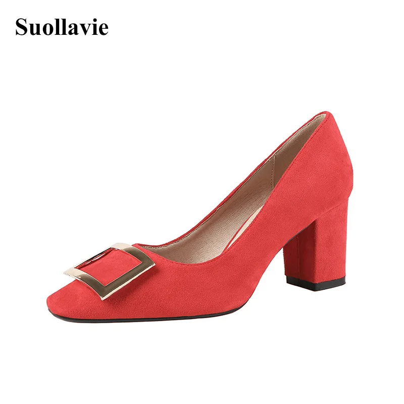 

2020 Fashion Women Pumps Metal decoration High Heels Square Toe Shallow Solid Ladies Shoes Office zapatos mujer