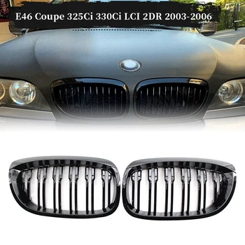 

Front Bumper Kidney Double Line Grille Sport Grill Replacement For-BMW E46 3 Series 2-Door Coupe 2003-2006 Gloss Black
