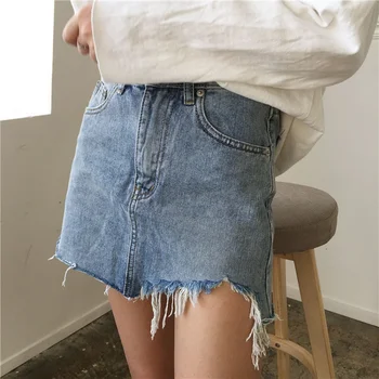 

est Casual Denim Jeans High Waist Skirts Mini Female Spring Summer Womens irregular Pencil Skirt