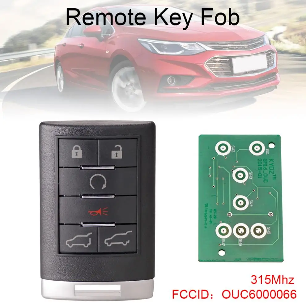 

315Mhz 6 Buttons Remote Keyless Entry Remote Key Fob Car Key OUC6000066 Fit for Cadillac Escalade New