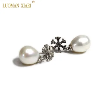 

Fine 100% Natural AAAA Pearl Earrings Real Sterling 925 Silver Snow Drop Earrings for Women 10mm