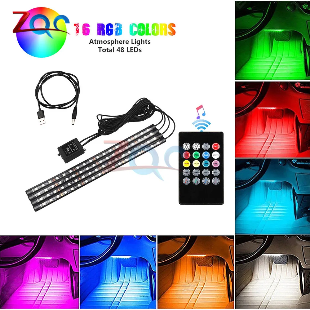 4 шт. Светодиодная лента для автомобиля RGB светильник s Красочный USB SMD5050 DC 5 в 12 В водонепроницаемый гибкий светильник Tnterior лента Голосовая музыка активированная неоновая