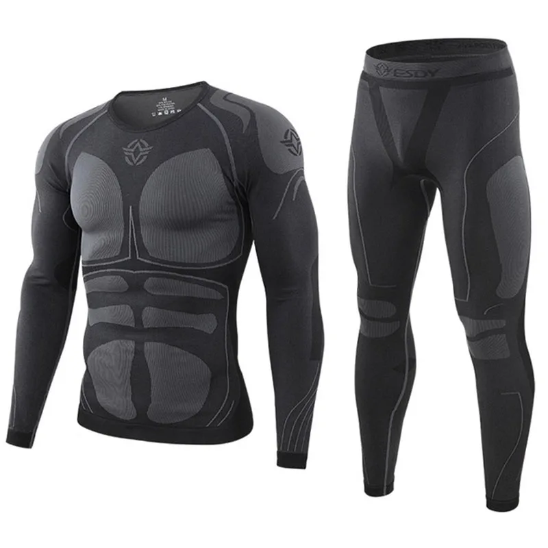 ESDY new outdoor sports Jersey function thermal underwear set quick-drying tight-fitting wicking training suit - Цвет: Black