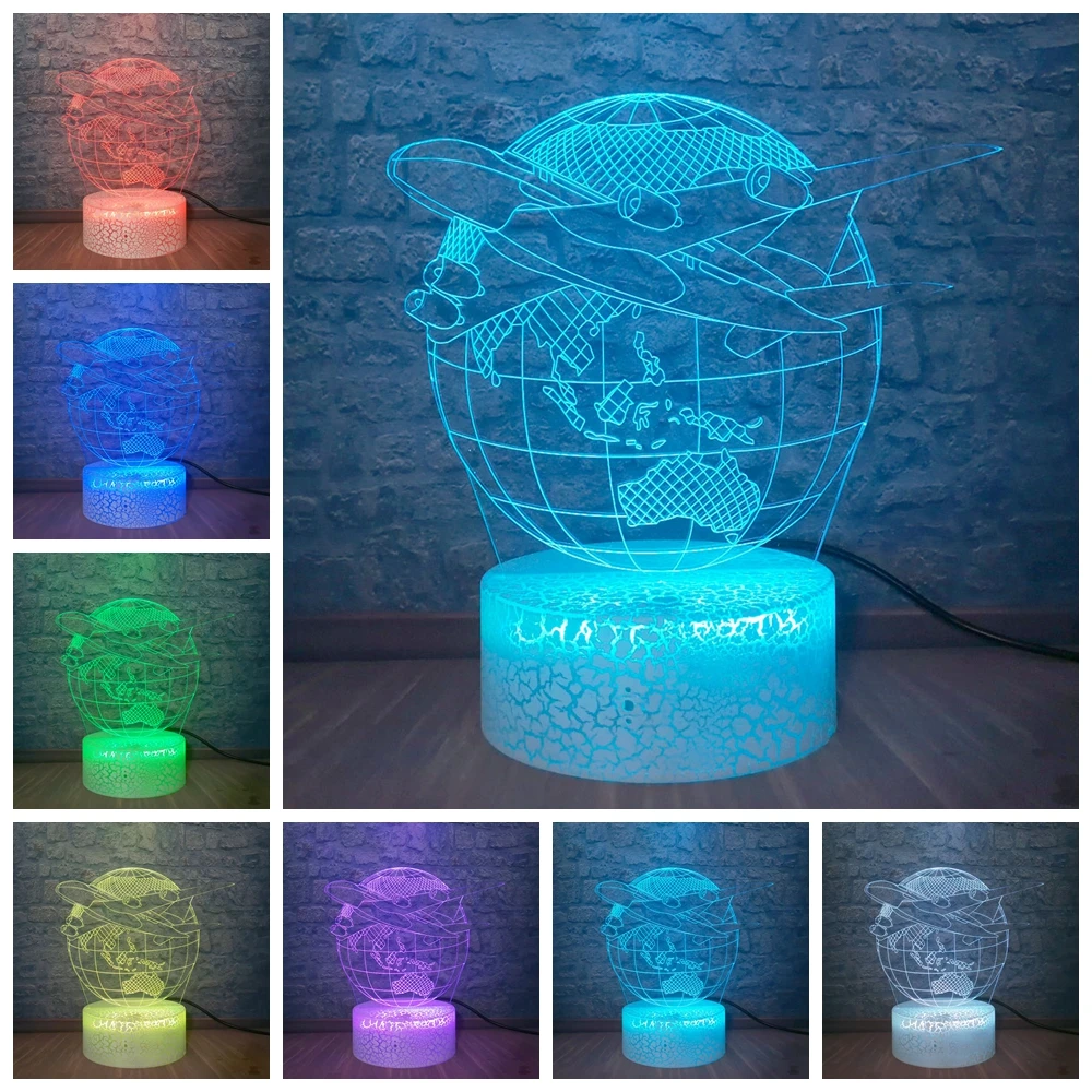

Globe Earth Plane Aircraft Triumph Skies 3D Lamp LED Remote Touch Airplane Table Lamp 7 Color Change Atmosphere lamp For Gift