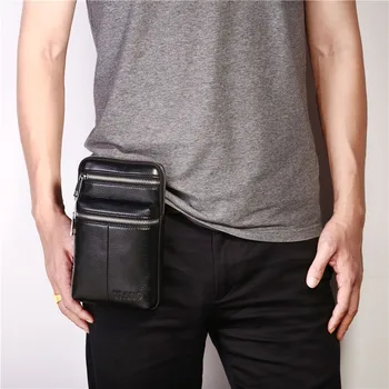 

YI'ANG Brand 7' Cell/Mobile Phone Pouch Case Men's Genuine Leather Belt Cross Waist Pack Men Mini Shoulder Messenger Bags