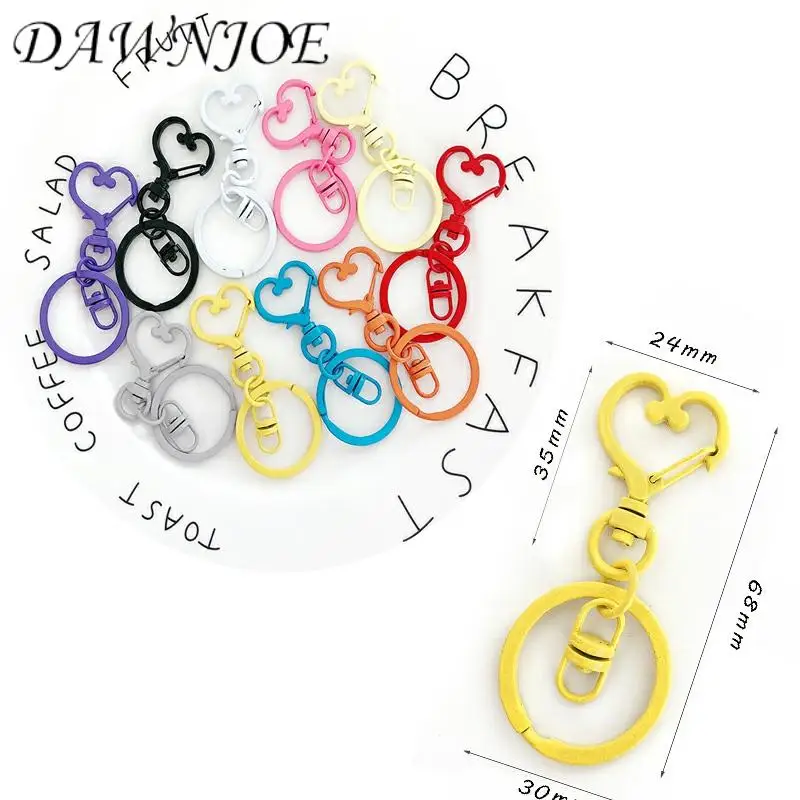 

2 pcs/lot Charming Color Paint Heart-shaped Key Chain DIY Bag Buckle Key Ring Buckle Creative Opening Ring Jewelry Finding