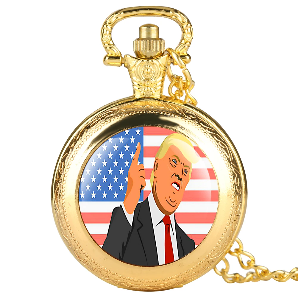 Модные кварцевые карманные часы с узором Трамп, мужские, практичные, черные, тонкие, цепочка, подвеска, женское ожерелье, relogio de bolso