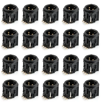 

Artudatech 20Pcs 3Pole Gold Right Angle XLR Male Chassis PCB Panel Socket Connector For Mic New