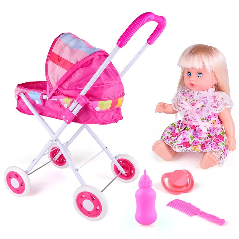 Baby Trolley Toy Mini Simulated Doll Iron Large Size with Peng Doll Cart