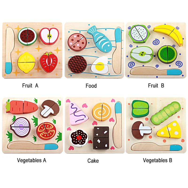 Children's wooden toy kitchen cut fruit and vegetable board cut and cut toys 6 model children's cognitive early education toys