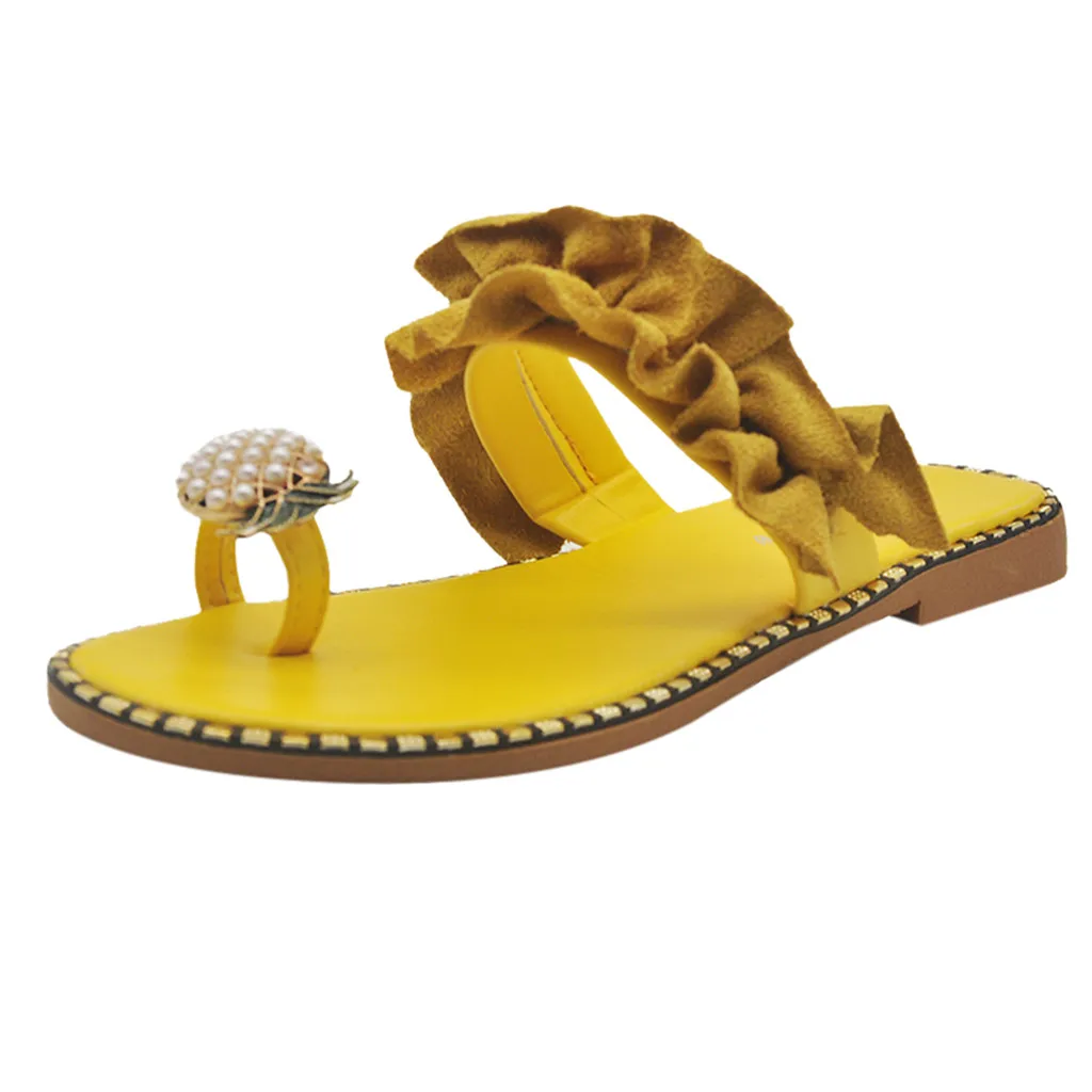 Женская классная пляжная обувь на плоской подошве с жемчугом; повседневные сандалии в богемном стиле; удобные пляжные сандалии с регулируемыми складками; Zapatos de Плайя