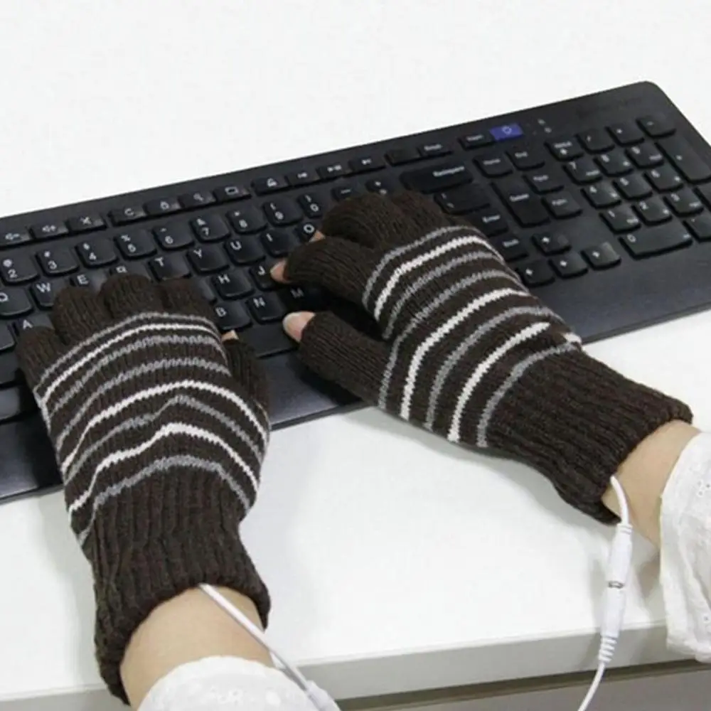 Мужские и женские USB перчатки с подогревом на пол пальца моющиеся зимние теплые