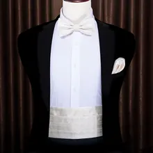 Для мужчин кремово-белый галстук-бабочка с узором пейсли шелковый цветочный Комплект карманные Квадратные запонки формальный костюм для смокинга Барри. WangYY-1006