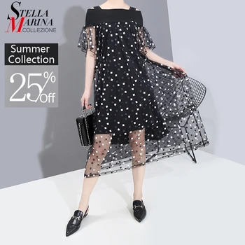 

New 2020 Women Plus Size Summer Fashion Two Pieces Black Dress Mesh Overlay Geometrical Print Girls Cute Midi Casual Dress 6140