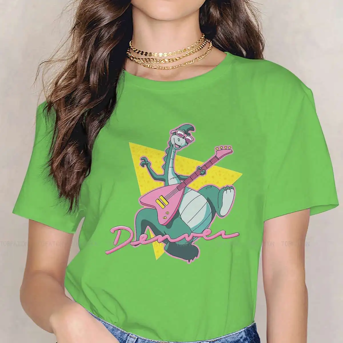 thumbnail image 1 of Camiseta de cuello redondo con diseño de Denver, el último dinosaurio, Jeremy, dibujos animados, clásica, de tela, para mujer, nuevo diseño, de gran tamaño, 1 of 5
