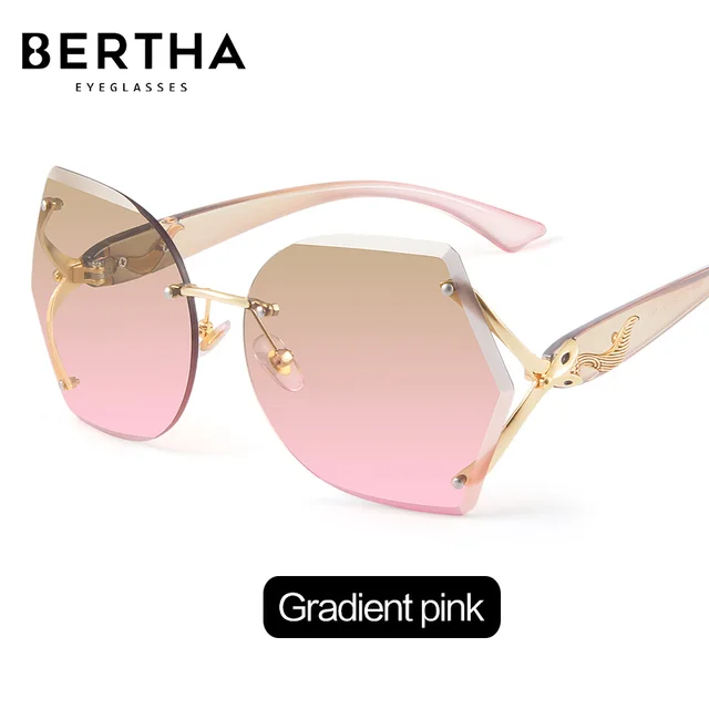 BERTHA Retro Luxury Gradient Sunglasses For Women Fashion Rimless Glasses Cut Lens FOX decorated Sunglasses Lady Eyeglass S8048 Gradient pink