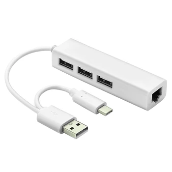 

USB2.0 + USB 3.1 + TYPE-C Dual Plug to USB2.0 Three-Port HUB Plus One Network Port RJ45 Multi-Function Hub Connector