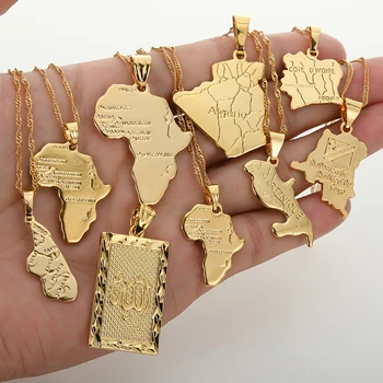 Africa Congo Algeria Map Pendant Necklace For Women Men Gold Color Copper Chain Necklaces Hiphop Style 1