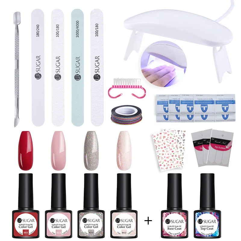 18pcs set6 Ur Sugar набор для ногтей 6 Вт УФ светодиодный светильник для маникюра 18 шт. набор гель-лаков для ногтей Набор для замачивания гель-лака для дизайна ногтей набор сушилка машина - Цвет: 18pcs set6